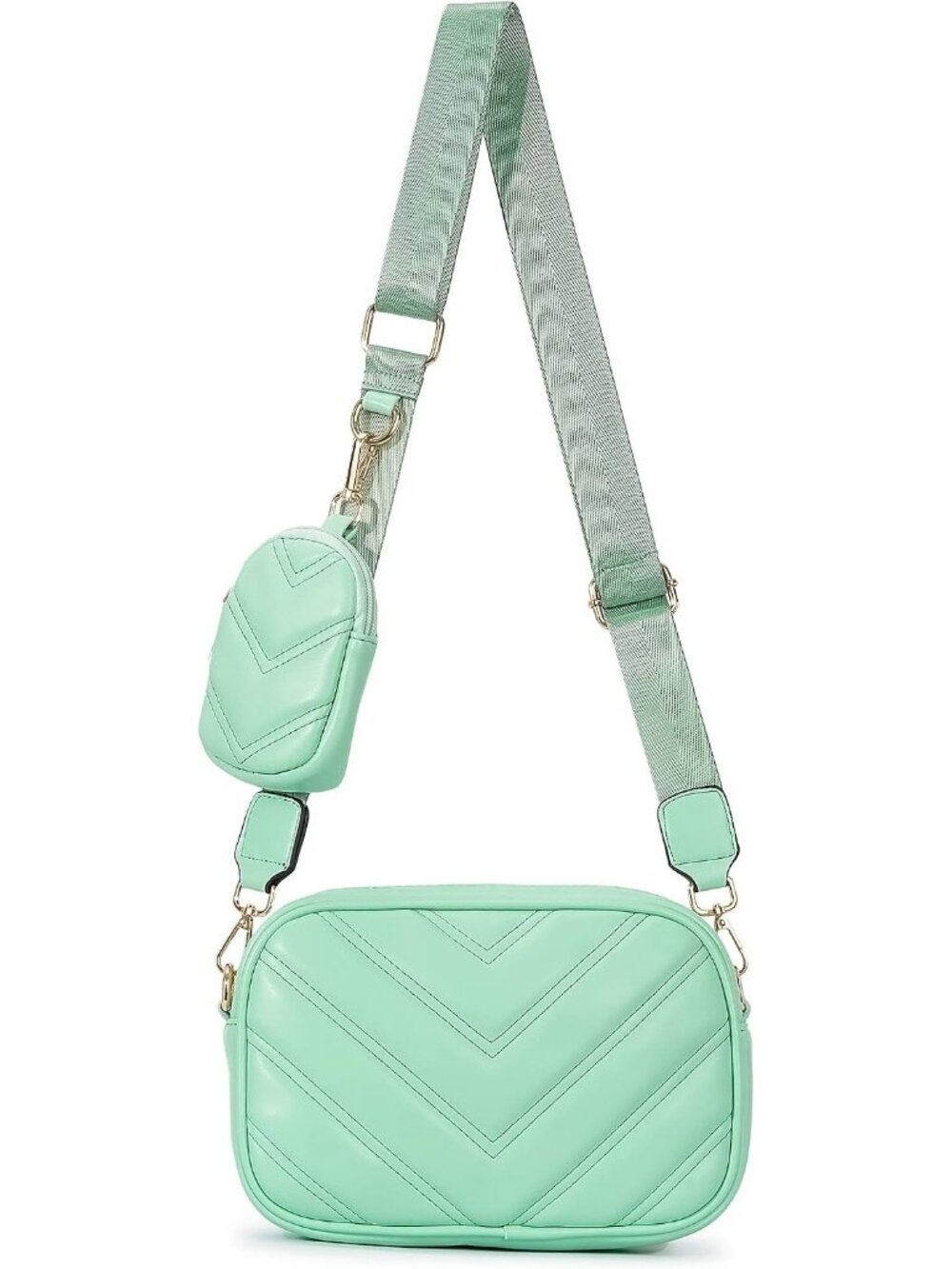 Women Mint Green Red Vegan Leather Quilted Small Coin Pouch Strap Crossbody Bag